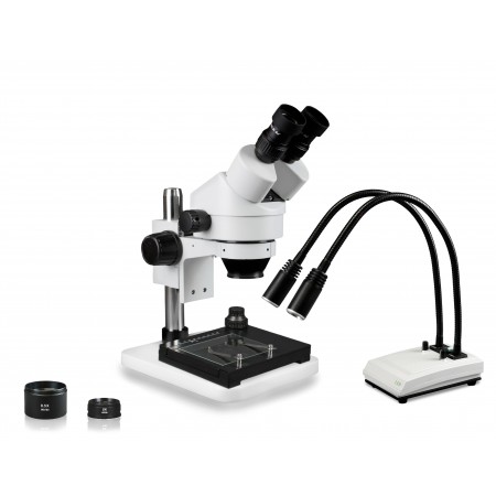 VS-1EZ-IHL20-MS Binocular Zoom Stereo Microscope - 0.7X-4.5X Zoom Range, 0.5X & 2.0X Auxiliary Lenses, Mechanical Stage, Dual Gooseneck LED Light