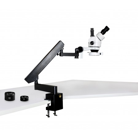 VS-7FZ-IFR07 Simul-Focal Trinocular Zoom Stereo Microscope - 0.7X - 4.5X Zoom Range, 0.5X & 2.0X Auxiliary Lenses, 144-LED Ring Light