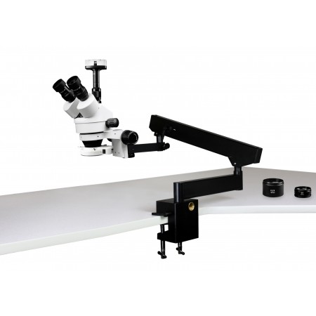 VS-7FZ-IFR07-10N Simul-Focal Trinocular Zoom Stereo Microscope - 0.7X - 4.5X Zoom Range, 0.5X & 2.0X Auxiliary Lenses, 144-LED Ring Light, 10MP Digital Eyepiece Camera