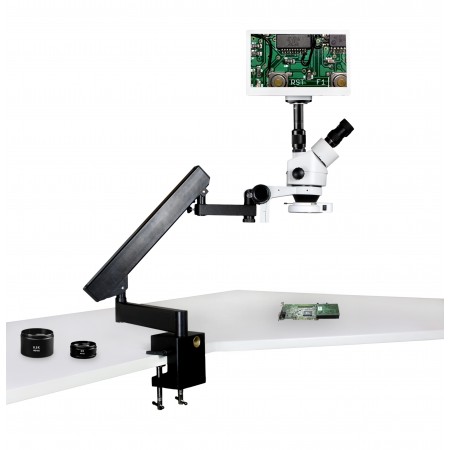 VS-7FZ-IFR07-RET11.6 Simul-Focal Trinocular Zoom Stereo Microscope - 0.7X - 4.5X Zoom Range, 0.5X & 2.0X Auxiliary Lenses, 144-LED Ring Light, 11.6" HD Retina Screen With 5MP Camera