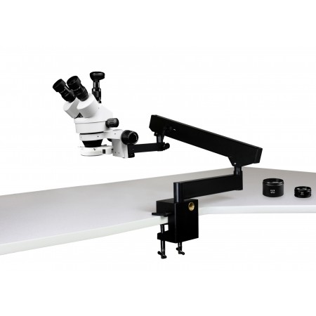 VS-7FZ-IFR07-3N Simul-Focal Trinocular Zoom Stereo Microscope - 0.7X - 4.5X Zoom Range, 0.5X & 2.0X Auxiliary Lenses, 144-LED Ring Light, 3MP Digital Eyepiece Camera