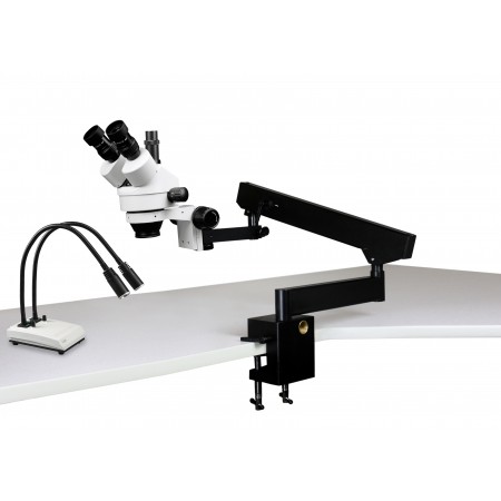 VS-7F-IHL20 Simul-Focal Trinocular Zoom Stereo Microscope - 0.7X - 4.5X Zoom Range, Dual Gooseneck LED Light