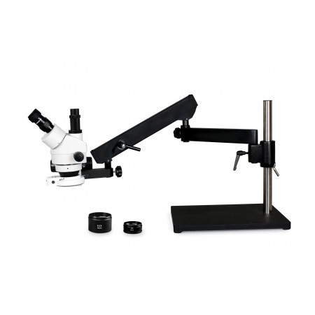 VS-9FZ-IFR07 Simul-Focal Trinocular Zoom Stereo Microscope - 0.7X - 4.5X Zoom Range, 0.5X & 2.0X Auxiliary Lenses, 144-LED Ring Light