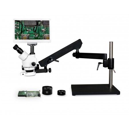 VS-9FZ-IFR07-RET11.6 Simul-Focal Trinocular Zoom Stereo Microscope - 0.7X - 4.5X Zoom Range, 0.5X & 2.0X Auxiliary Lenses, 144-LED Ring Light, 11.6" HD Retina Screen With 5MP Camera