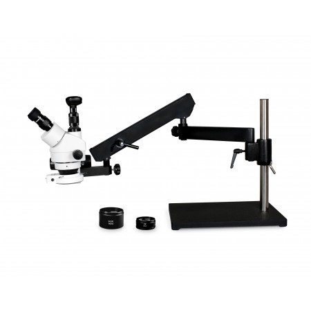 VS-9FZ-IFR07-3N Simul-Focal Trinocular Zoom Stereo Microscope - 0.7X - 4.5X Zoom Range, 0.5X & 2.0X Auxiliary Lenses, 144-LED Ring Light, 3MP Digital Eyepiece Camera