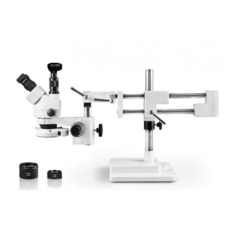 VS-5FZ-IFR07-3N Simul-Focal Trinocular Zoom Stereo Microscope - 0.7X - 4.5X Zoom Range, 0.5X & 2.0X Auxiliary Lenses, 144-LED Ring Light, 3MP Digital Eyepiece Camera