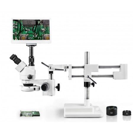 VS-5FZ-IFR07-RET11.6 Simul-Focal Trinocular Zoom Stereo Microscope - 0.7X - 4.5X Zoom Range, 0.5X & 2.0X Auxiliary Lenses, 144-LED Ring Light, 11.6" HD Retina Screen With 5MP Camera