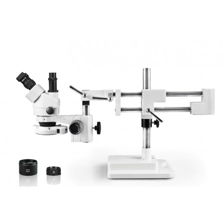VS-5FZ-IFR07 Simul-Focal Trinocular Zoom Stereo Microscope - 0.7X - 4.5X Zoom Range, 0.5X & 2.0X Auxiliary Lenses, 144-LED Ring Light
