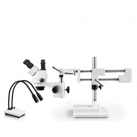 VS-5F-IHL20 Simul-Focal Trinocular Zoom Stereo Microscope - 0.7X - 4.5X Zoom Range, Dual Gooseneck LED Light