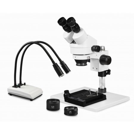 VS-1AEZ-IHL20-MS Binocular Zoom Stereo Microscope - 0.7X-4.5X Zoom Range, 0.5X & 2.0X Auxiliary Lenses, Mechanical Stage, Dual Gooseneck LED Light