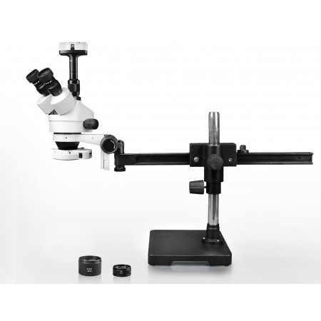 VS-2AFZ-IFR07-10N Simul-Focal Trinocular Zoom Stereo Microscope - 0.7X-4.5X Zoom Range, 0.5X & 2.0X Auxiliary Lenses, 144-LED Ring Light, 10MP Digital Eyepiece Camera