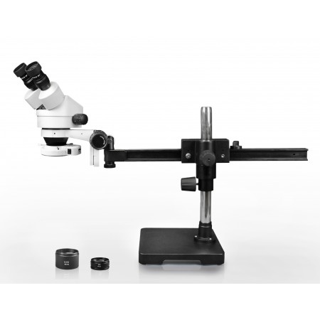 VS-2AEZ-IFR07 Binocular Zoom Stereo Microscope - 0.7X-4.5X Zoom Range, 0.5X & 2.0X Auxiliary Lenses, 144-LED Ring Light