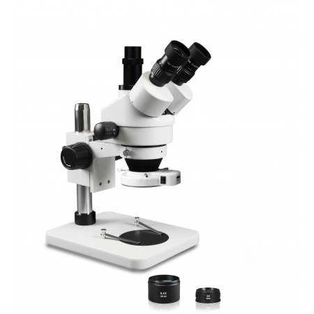 VS-1FZ-IFR07 Simul-Focal Trinocular Zoom Stereo Microscope - 0.7X-4.5X Zoom Range, 0.5X & 2.0X Auxiliary Lenses, 144-LED Ring Light