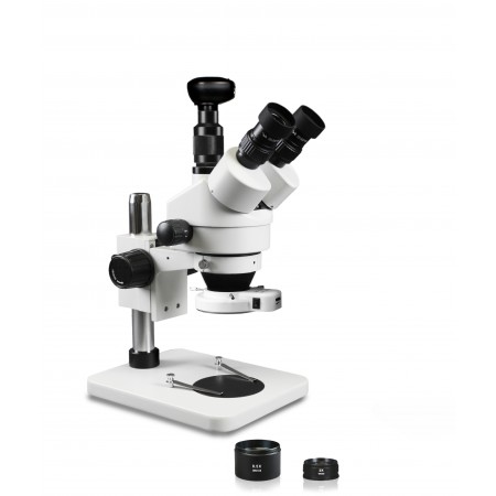 VS-1FZ-IFR07-3N Simul-Focal Trinocular Zoom Stereo Microscope - 0.7X-4.5X Zoom Range, 0.5X & 2.0X Auxiliary Lenses, 144-LED Ring Light, 3MP Digital Eyepiece Camera