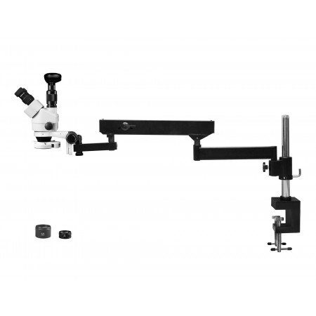 VS-8FZ-IFR07-3N Simul-Focal Trinocular Zoom Stereo Microscope - 0.7X - 4.5X Zoom Range, 0.5X & 2.0X Auxiliary Lenses, 144-LED Ring Light, 3MP Digital Eyepiece Camera