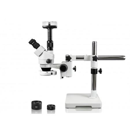 VS-3FZ-IFR07-10N Simul-Focal Trinocular Zoom Stereo Microscope - 0.7X - 4.5X Zoom Range, 0.5X & 2.0X Auxiliary Lenses, 144-LED Ring Light, 10MP Digital Eyepiece Camera