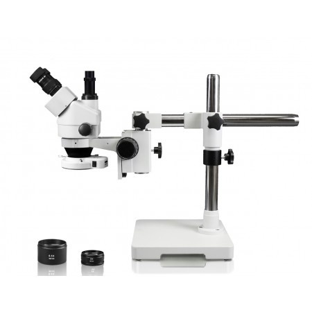 VS-3FZ-IFR07 Simul-Focal Trinocular Zoom Stereo Microscope - 0.7X - 4.5X Zoom Range, 0.5X & 2.0X Auxiliary Lenses, 144-LED Ring Light