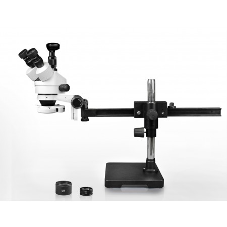 VS-2AFZ-IFR07-3N Simul-Focal Trinocular Zoom Stereo Microscope - 0.7X-4.5X Zoom Range, 0.5X & 2.0X Auxiliary Lenses, 144-LED Ring Light, 3MP Digital Eyepiece Camera