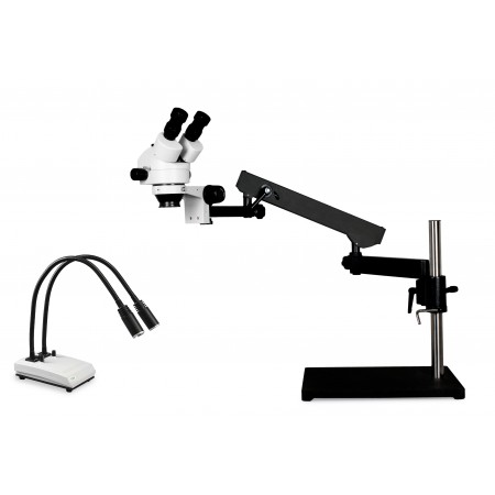 VS-9F-IHL20 Simul-Focal Trinocular Zoom Stereo Microscope - 0.7X - 4.5X Zoom Range, Dual Gooseneck LED Light
