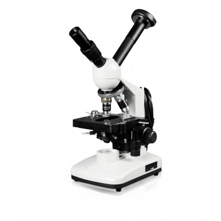 Vision Scientific ME151 Dual View Compound Microscope, 10x WF & 20x WF Eyepieces, 40x—2000x Magnification, LED Illumination, 1.25 NA Abbe Condenser, Mechanical Stage, 1.3MP Digital Eyepiece Camera