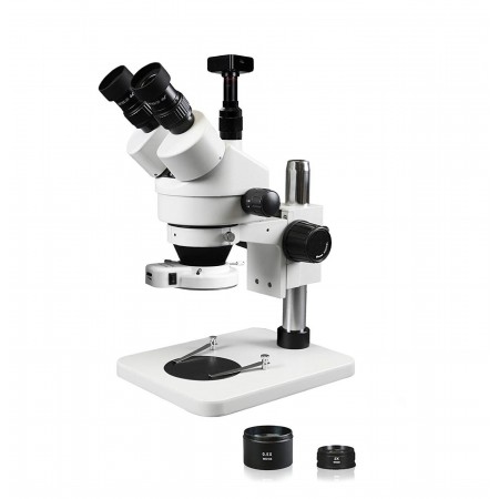 VS-1FZ-IFR07-5607NS Simul-Focal Trinocular Zoom Stereo Microscope - 0.7X-4.5X Zoom Range, 0.5X & 2.0X Auxiliary Lenses, 144-LED Ring Light, 16MP Digital Camera