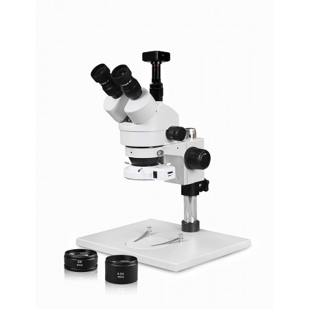 VS-1AFZ-IFR07-5607NS Simul-Focal Trinocular Zoom Stereo Microscope - 0.7X-4.5X Zoom Range, 0.5X & 2.0X Auxiliary Lenses, 144-LED Ring Light, 16MP Digital Camera