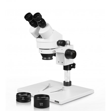 VS-1AEZ Binocular Zoom Stereo Microscope - 0.7X-4.5X Zoom Range, 0.5X & 2.0X Auxiliary Lenses