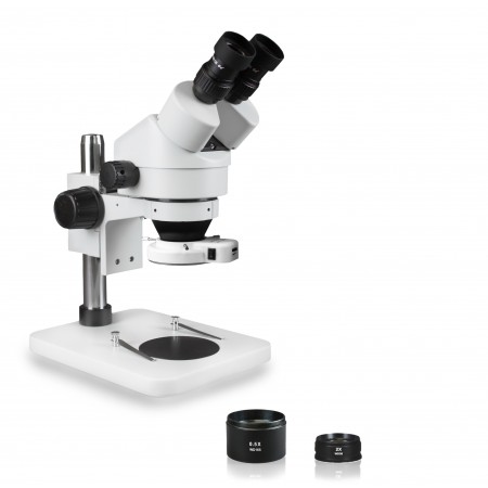VS-1EZ-IFR07 Binocular Zoom Stereo Microscope - 0.7X-4.5X Zoom Range, 0.5X & 2.0X Auxiliary Lenses, 144-LED Ring Light
