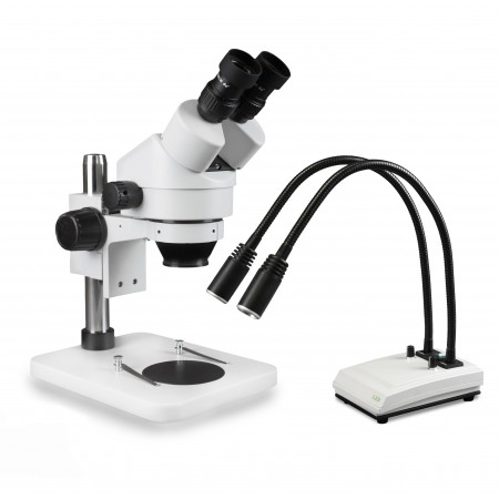 VS-1E-IHL20 Binocular Zoom Stereo Microscope - 0.7X-4.5X Zoom Range, Dual Gooseneck LED Light