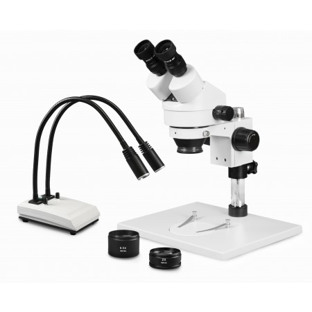 VS-1AEZ-IHL20 Binocular Zoom Stereo Microscope - 0.7X-4.5X Zoom Range, 0.5X & 2.0X Auxiliary Lenses, Dual Gooseneck LED Light