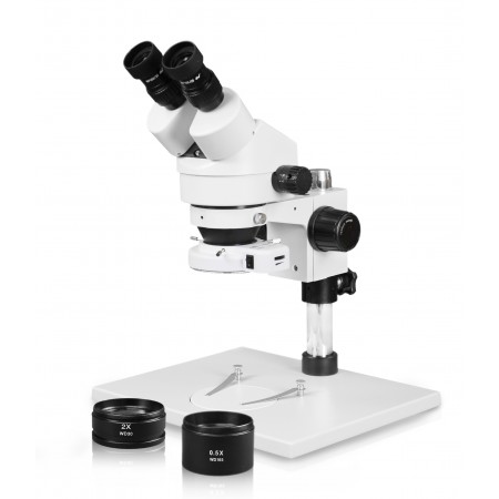 VS-1AEZ-IFR07 Binocular Zoom Stereo Microscope - 0.7X-4.5X Zoom Range, 0.5X & 2.0X Auxiliary Lenses, 144-LED Ring Light