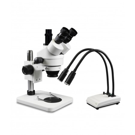 VS-1F-IHL20-5N Simul-Focal Trinocular Zoom Stereo Microscope - 0.7X-4.5X Zoom Range, Dual Gooseneck LED Light, 5MP Digital CMOS Camera
