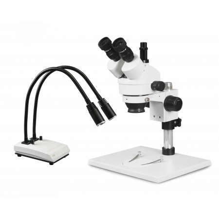 VS-1AF-IHL20 Simul-Focal Trinocular Zoom Stereo Microscope - 0.7X-4.5X Zoom Range, Dual Gooseneck LED Light