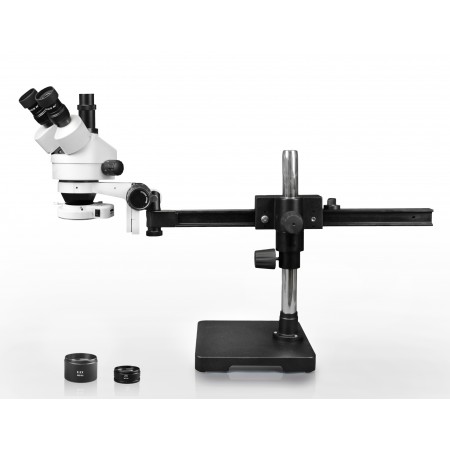 VS-2AFZ-IFR07 Simul-Focal Trinocular Zoom Stereo Microscope - 0.7X-4.5X Zoom Range, 0.5X & 2.0X Auxiliary Lenses, 144-LED Ring Light