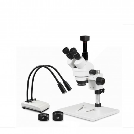 VS-1AFZ-IHL20-5N Simul-Focal Trinocular Zoom Stereo Microscope - 0.7X-4.5X Zoom Range, 0.5X & 2.0X Auxiliary Lenses, Dual Gooseneck LED Light, 5MP Digital CMOS Camera