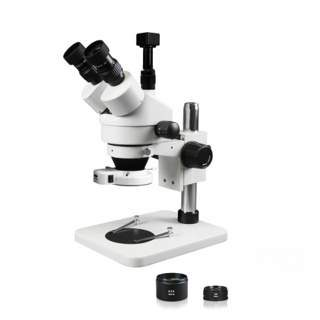 VS-1FZ-IFR07-5N Simul-Focal Trinocular Zoom Stereo Microscope - 0.7X-4.5X Zoom Range, 0.5X & 2.0X Auxiliary Lenses, 144-LED Ring Light, 5MP Digital CMOS Camera