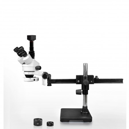 VS-2AFZ-IFR07-5N Simul-Focal Trinocular Zoom Stereo Microscope - 0.7X-4.5X Zoom Range, 0.5X & 2.0X Auxiliary Lenses, 144-LED Ring Light, 5MP Digital CMOS Camera