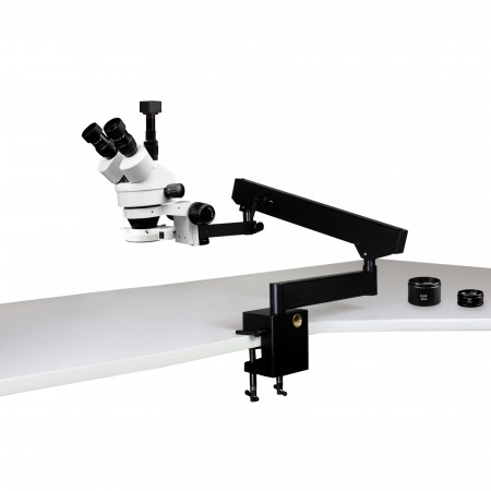 VS-7FZ-IFR07-5N Simul-Focal Trinocular Zoom Stereo Microscope - 0.7X - 4.5X Zoom Range, 0.5X & 2.0X Auxiliary Lenses, 144-LED Ring Light, 5MP Digital CMOS Camera