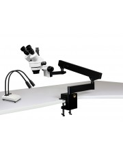 VS-7F-IHL20 Simul-Focal Trinocular Zoom Stereo Microscope - 0.7X - 4.5X Zoom Range, Dual Gooseneck LED Light 