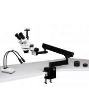 VS-7FZ-IHL20-10N Simul-Focal Trinocular Zoom Stereo Microscope - 0.7X - 4.5X Zoom Range, 0.5X & 2.0X Auxiliary Lenses, Dual Gooseneck LED Light, 10MP Digital Eyepiece Camera 