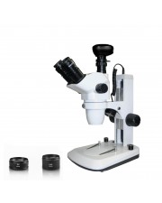 Vision Scientific VMS0006-TZ-DNN3.0 Trinocular Zoom Stereo Microscope, 10x WF Eyepiece, 0.67x—4.5x Zoom, 3.3x—90x Magnification, 0.5x & 2x Aux Lens, LED Illumination, Track Stand, 3.0MP Digital Eyepiece Camera 