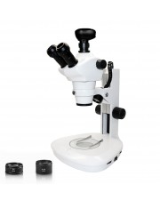 Vision Scientific VMS0007 Trinocular Zoom Stereo Microscope, 10x WF Eyepiece, 0.8x—5x Zoom, 4x—100x Magnification, 0.5x & 2x Aux Lens, LED Illumination, Track Stand, 3.0MP Digital Eyepiece Camera 