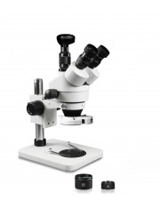 VS-1FZ-IFR07-3N Simul-Focal Trinocular Zoom Stereo Microscope - 0.7X-4.5X Zoom Range, 0.5X & 2.0X Auxiliary Lenses, 144-LED Ring Light, 3MP Digital Eyepiece Camera 