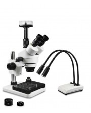 VS-1FZ-IHL20-10N-MS Simul-Focal Trinocular Zoom Stereo Microscope - 0.7X-4.5X Zoom Range, 0.5X & 2.0X Auxiliary Lenses, Dual Gooseneck LED Light, 10MP Digital Eyepiece Camera, Mechanical Stage 