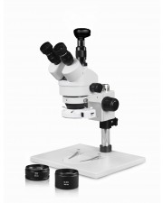 VS-1AFZ-IFR07-3N Simul-Focal Trinocular Zoom Stereo Microscope - 0.7X-4.5X Zoom Range, 0.5X & 2.0X Auxiliary Lenses, 144-LED Ring Light, 3MP Digital Eyepiece Camera 