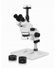 VS-1AFZ-IFR07-10N Simul-Focal Trinocular Zoom Stereo Microscope - 0.7X-4.5X Zoom Range, 0.5X & 2.0X Auxiliary Lenses, 144-LED Ring Light, 10MP Digital Eyepiece Camera 