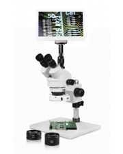 VS-1AFZ-IFR07-RET11.6 Simul-Focal Trinocular Zoom Stereo Microscope - 0.7X-4.5X Zoom Range, 0.5X & 2.0X Auxiliary Lenses, 144-LED Ring Light, 11.6" HD Retina Screen With 5MP Camera 