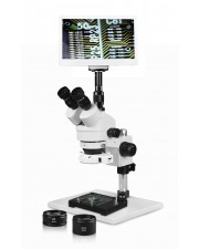 VS-1AFZ-IFR07-RET11.6-MS Simul-Focal Trinocular Zoom Stereo Microscope - 0.7X-4.5X Zoom Range, 0.5X & 2.0X Auxiliary Lenses, Mechanical Stage, 144-LED Ring Light, 11.6" HD Retina Screen With 5MP Camera 