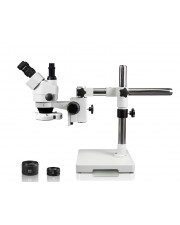 VS-3FZ-IFR07 Simul-Focal Trinocular Zoom Stereo Microscope - 0.7X - 4.5X Zoom Range, 0.5X & 2.0X Auxiliary Lenses, 144-LED Ring Light 