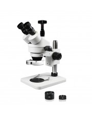 VS-1FZ-IFR07-5607NS Simul-Focal Trinocular Zoom Stereo Microscope - 0.7X-4.5X Zoom Range, 0.5X & 2.0X Auxiliary Lenses, 144-LED Ring Light, 16MP Digital Camera 